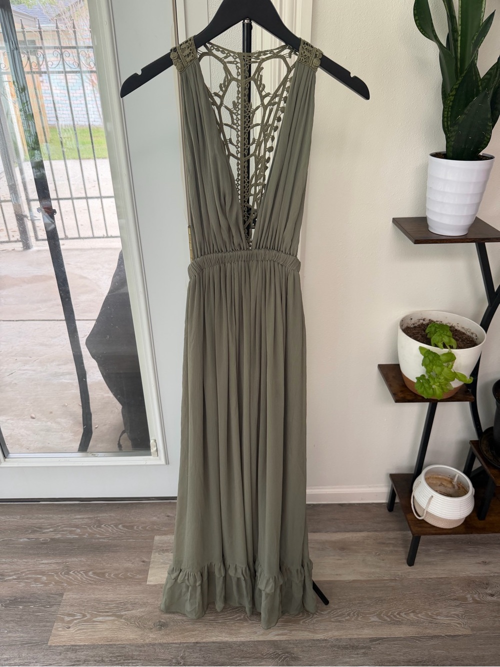 Sabo Skirt Olive Crochet-Back Maxi Dress